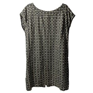 J.Jill Love 100% Linen Black  Geometric Diamond Print Shift Dress Women's Size M